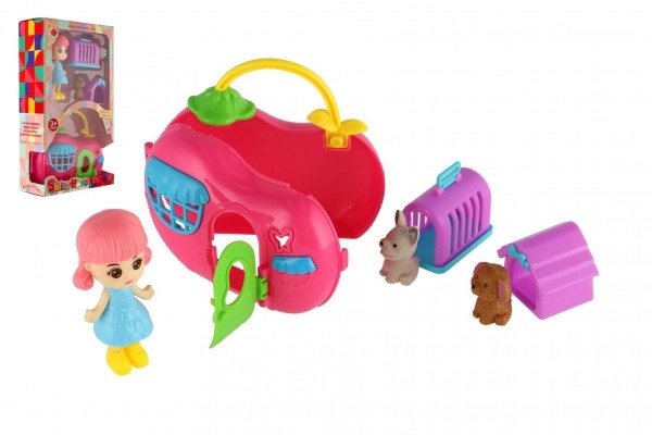 Teddies s domečkem s mazlíčky 2 ks