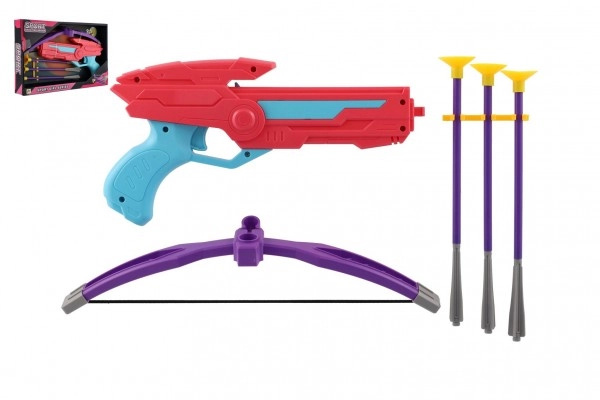Teddies Kuše 27cm + šípy na přísavky 3ks plast růžová v krabici 33x20,5x5cm