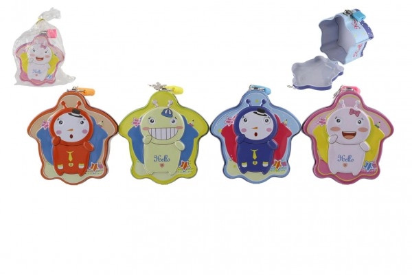 Teddies Pokladnička se zámkem plechová ovál 10x6cm 4 barvy
