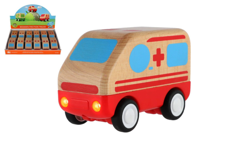 Dřevěná sanitka na setrvačník 11cm pro děti 18m+