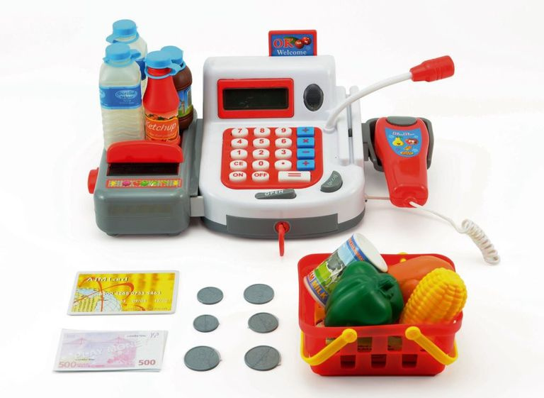 Teddies Pokladna digitální plast 29cm s doplňky na baterie se zvukem se světlem v krabici