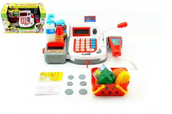 Teddies Pokladna digitální plast 29cm s doplňky na baterie se zvukem se světlem v krabici