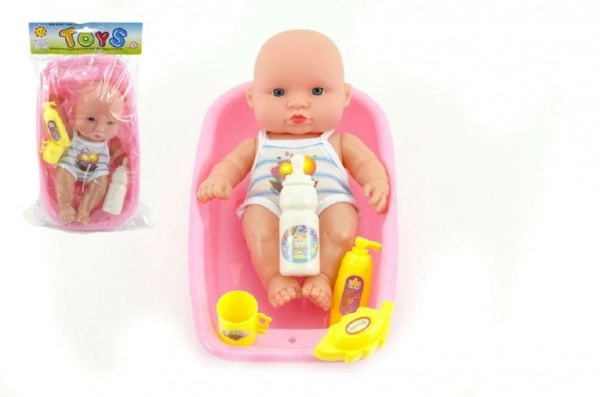 Teddies Miminko plast 18 cm s doplňky ve vaničce