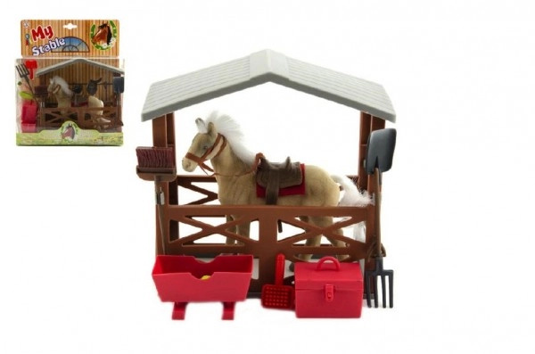 Teddies Kůň fliška se stájí a doplňky plast 23x27x9 cm