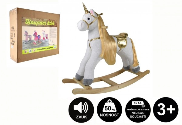 Teddies Kůň houpací jednorožec plyš na baterie se zvukem a pohybem nosnost 50kg v krabici 70x21x61cm