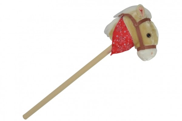 Kůň na tyči Teddies plyš 80 cm na baterie se zvukem béžový