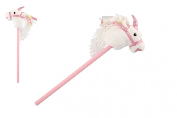 Kůň jednorožec na tyči plyš 80cm na baterie se zvukem Teddies bílý v sáčku
