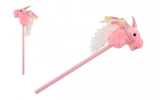 Kůň jednorožec na tyči plyš 80cm na baterie se zvukem Teddies růžový v sáčku