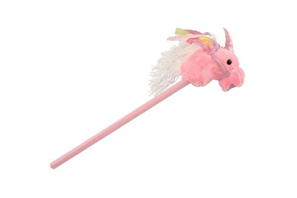Kůň jednorožec na tyči plyš 80cm na baterie se zvukem Teddies růžový v sáčku
