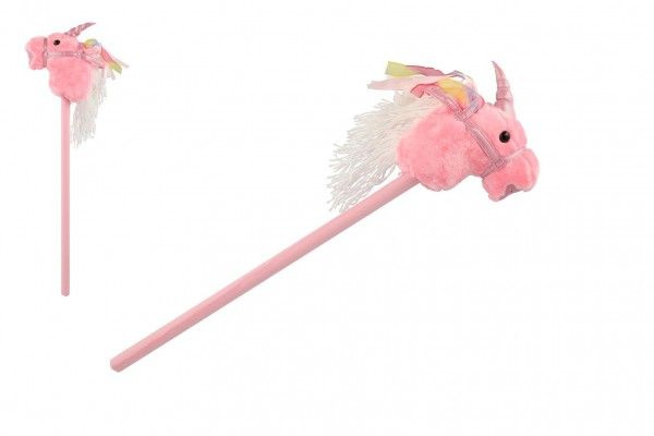 Kůň jednorožec na tyči plyš 80cm na baterie se zvukem Teddies růžový v sáčku