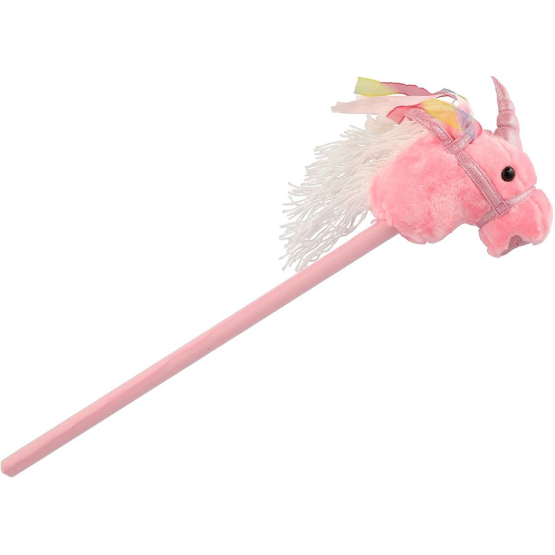 Kůň jednorožec na tyči plyš 80cm na baterie se zvukem Teddies růžový v sáčku