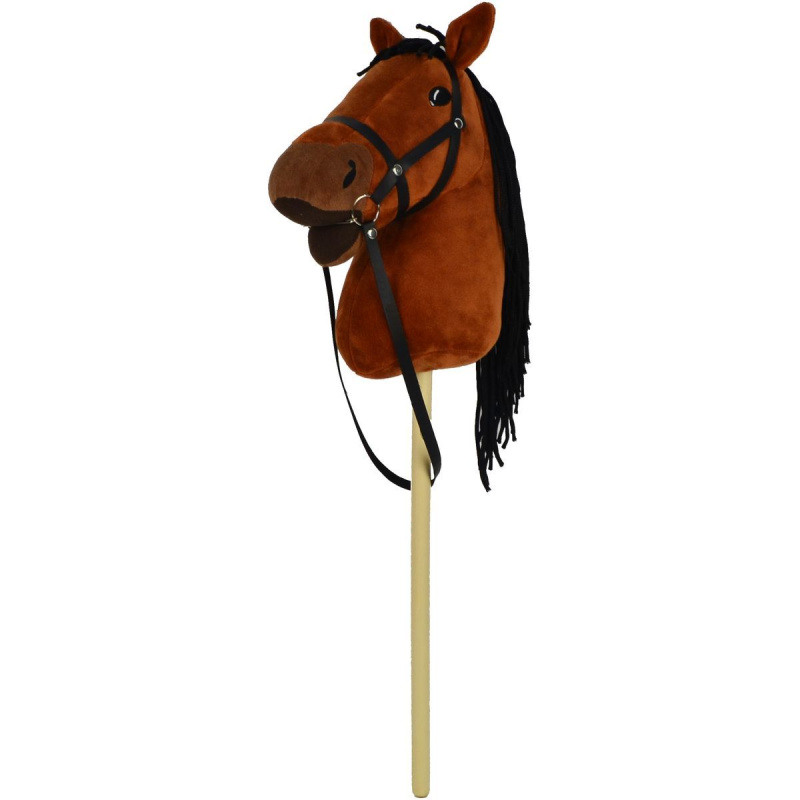 Plyšový kůň na tyči 70 cm se zvukem, tmavě hnědý