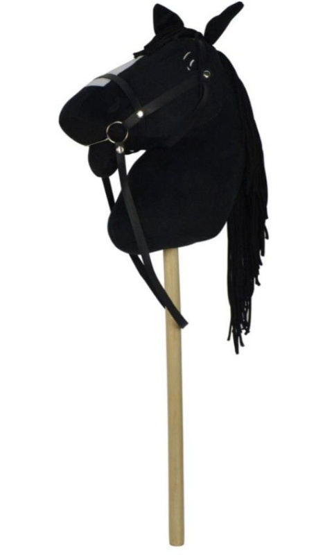 Plyšový kůň na tyči se zvukem, 70 cm, černý