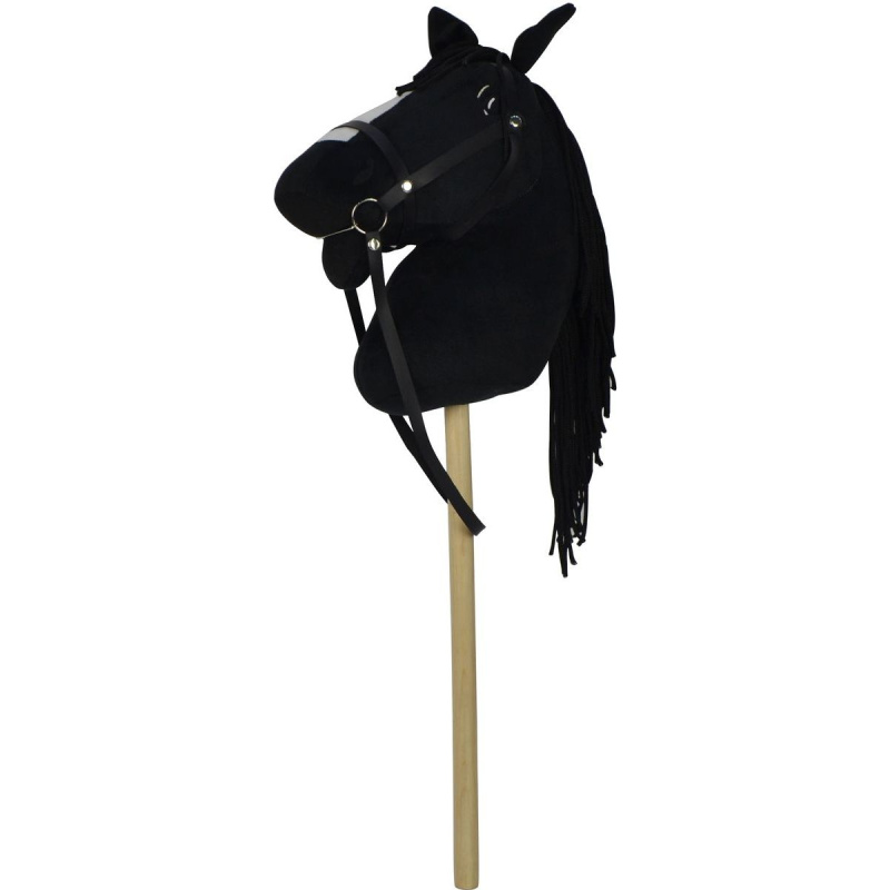 Plyšový kůň na tyči se zvukem, 70 cm, černý