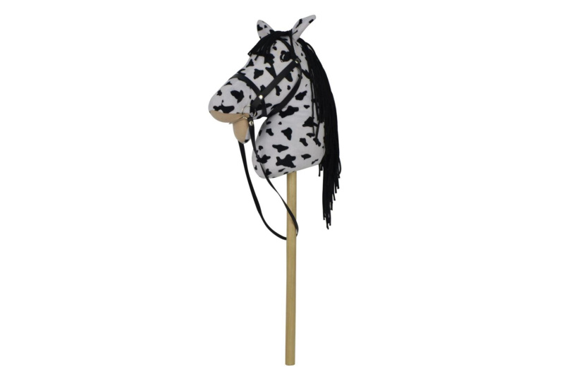 Plyšový kůň na tyči se zvukem, 70 cm, bílo‑černý (appaloosa)