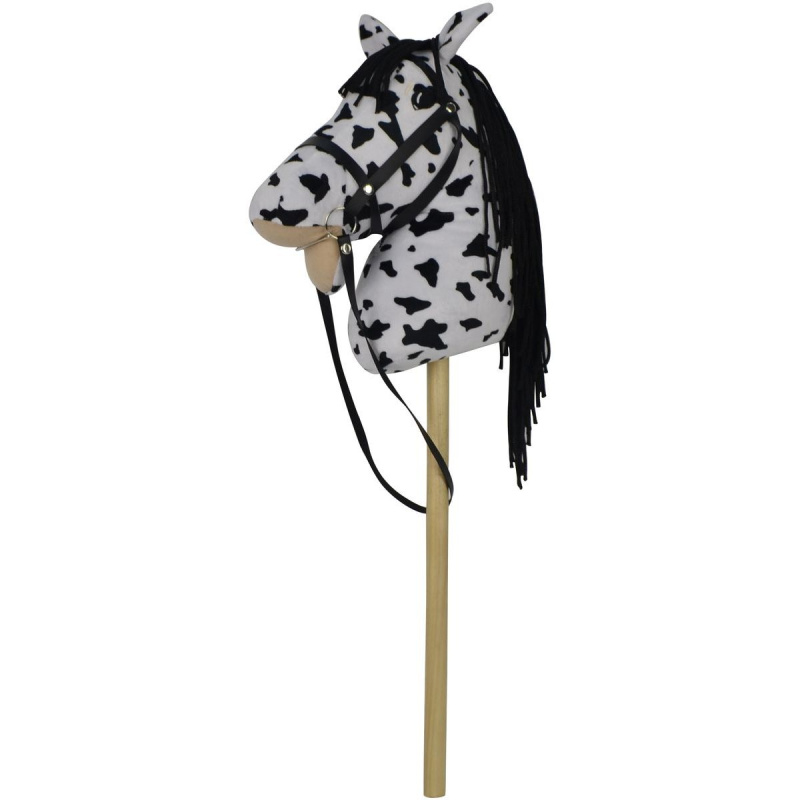 Plyšový kůň na tyči se zvukem, 70 cm, bílo‑černý (appaloosa)