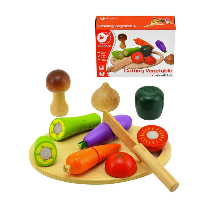 Teddies zelenina krájecí s prkénkem dřevo 16ks