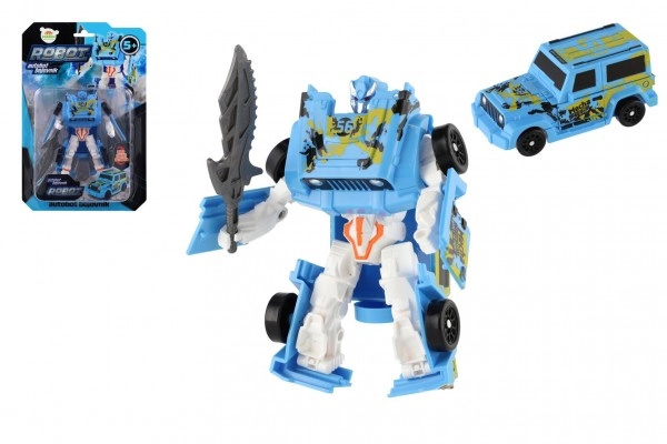 Teddies Transformer auto/robot plast 14cm modrý na kartě 17x26x6cm
