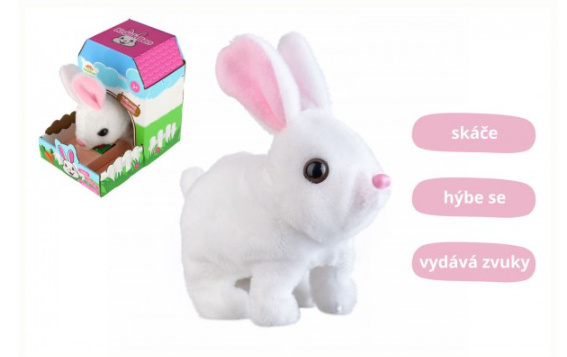 Teddies Králík Ben skákající plyš/plast 16xna baterie se zvukem v krabici 13x19x18 cm 17 cm