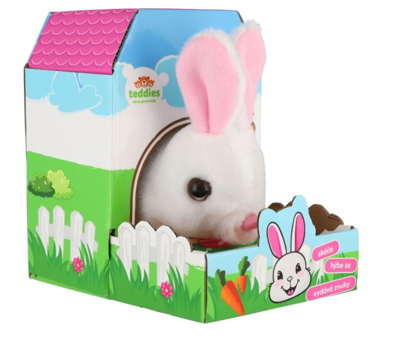 Teddies Králík Ben skákající plyš/plast 16xna baterie se zvukem v krabici 13x19x18 cm 17 cm