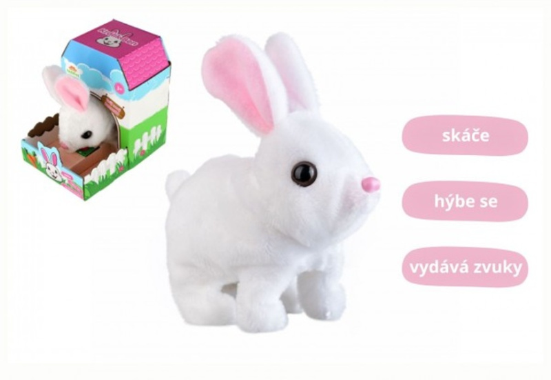 Teddies Králík Ben skákající plyš/plast 16xna baterie se zvukem v krabici 13x19x18 cm 17 cm