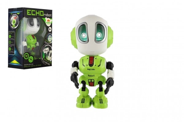 Teddies Robot ECHO opakující věty kovový 12cm zelený na baterie se zvukem světlem v krabičce 10,5x15x5,5cm