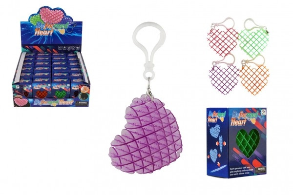 Přívěsek na klíče Teddies fidget srdce měnící tvar antistresový plast 6cm v krabičce 6x6 5cm