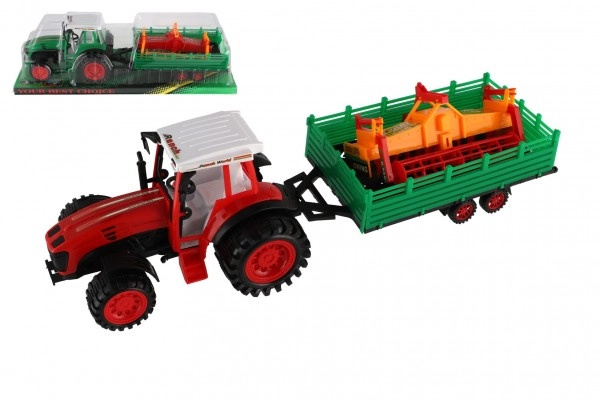 Teddies Traktor s vlekem s kombajnovým válcem plast 46cm na setrvačník 2 barvy v blistru