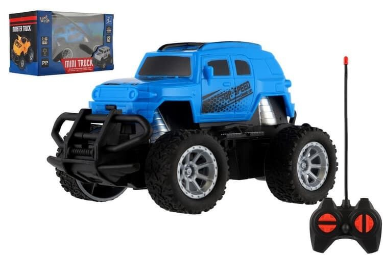 Auto RC mini truck plast 12cm 27MHz na baterie se světlem v krabici 18x11,5x10cm – Modré