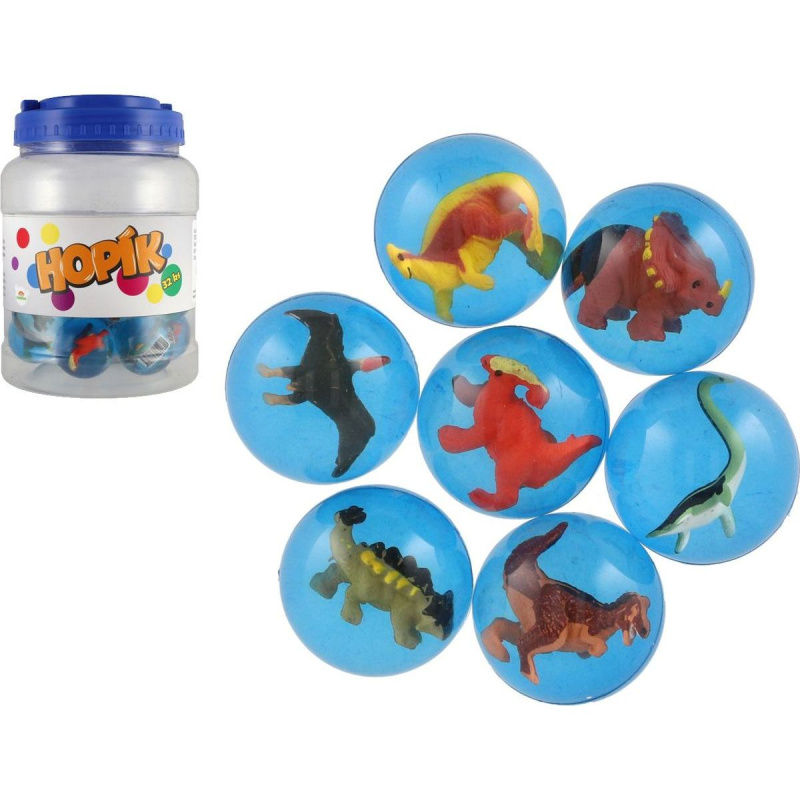 Míček/hopík s dinosaurem 4cm mix druhů 32ks v dóze