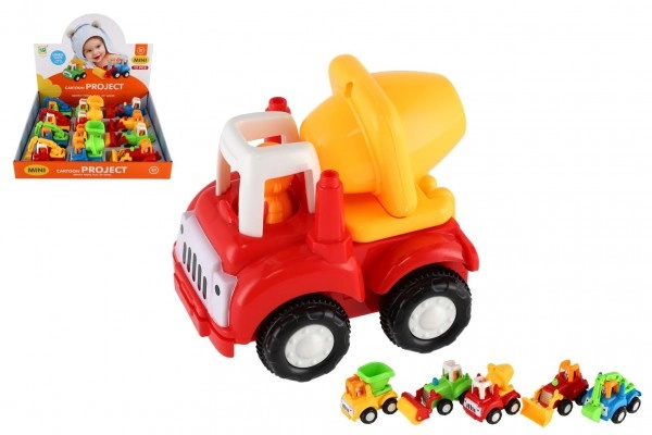 Teddies Auto stavební plast 10-12cm na setrvačník mix druhů 12ks v boxu