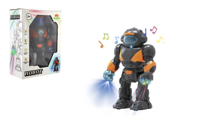 Robot chodící plastový se světly a zvuky 22 cm
