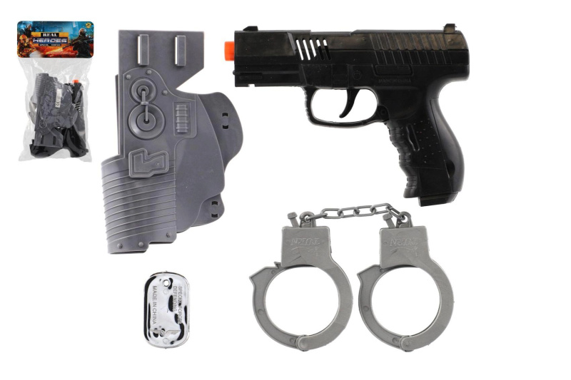 Vojenská sada plastových pistolí na setrvačník s doplňky