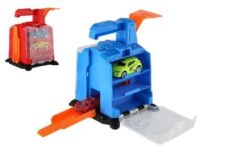 Plastová garáž s vystřelovacím mechanismem pro 2 auta