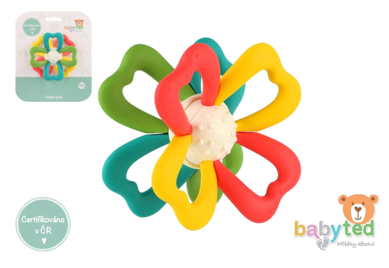 Kousátko květina z silikonu a plastu 9,5 × 5 cm