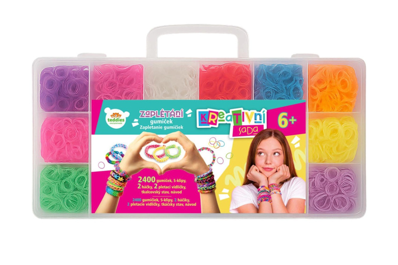 Kreativní sada na zaplétání gumiček s pletacím stavem a doplňky
