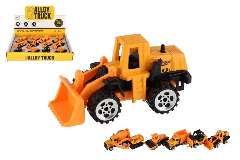 Mini stavební auta kov/plast 7 cm volný chod mix druhů