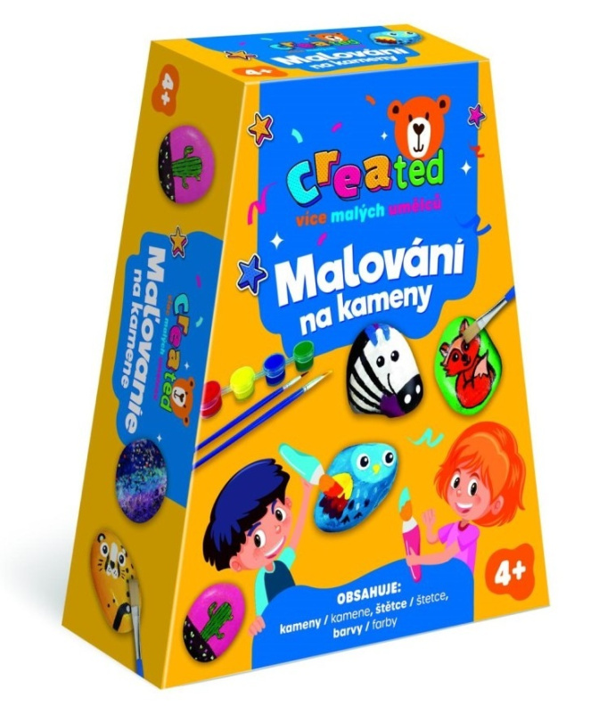 Sada pro malování na kamínky s barvami a štětci v krabičce 19 × 14 × 5 cm