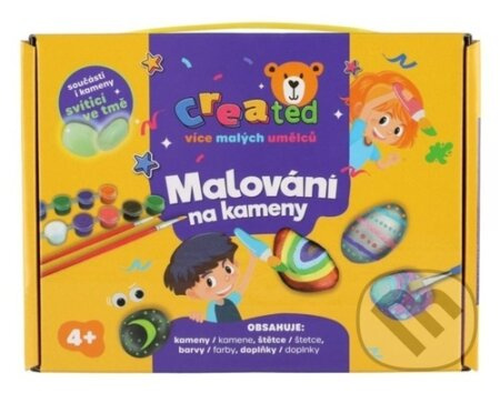 Sada na malování kamenů svítících ve tmě s barvami a štětci CREATED