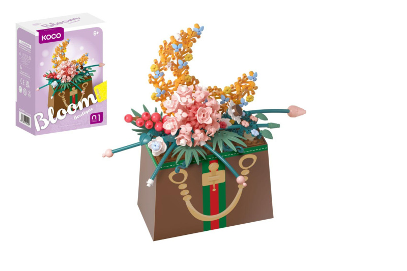 Stavebnice KOCO květina v kabelce, plastová kreativní sada 245 dílků