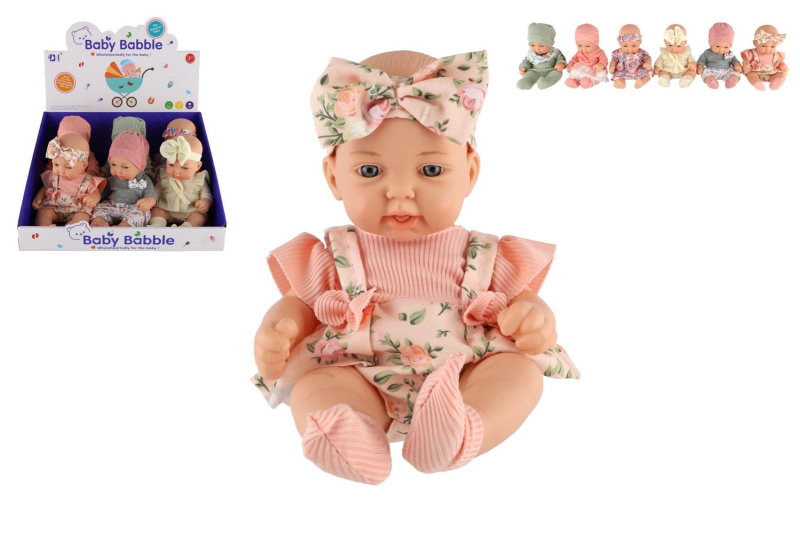Panenka miminko s pevným plastovým tělíčkem 26 cm – mix oblečků, sada 6 ks