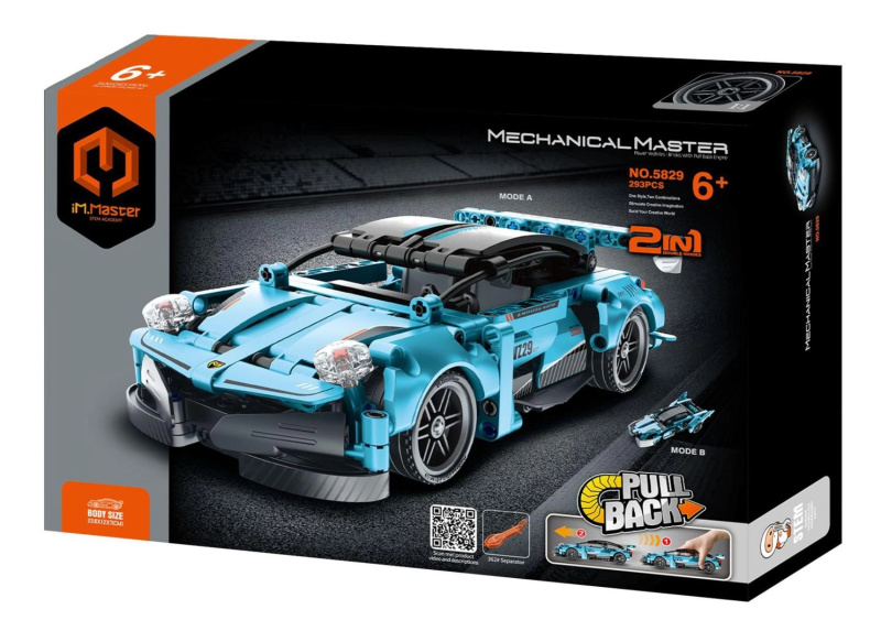 Stavebnice 2v1 sportovní auto se zpětným natažením, 293 dílků