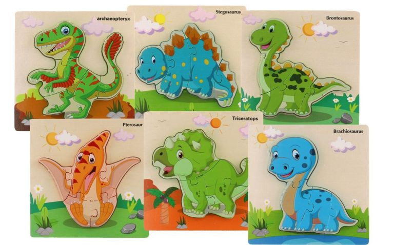 Vkládačka/ Puzzle deskové dřevo dinosauři, mix druhů