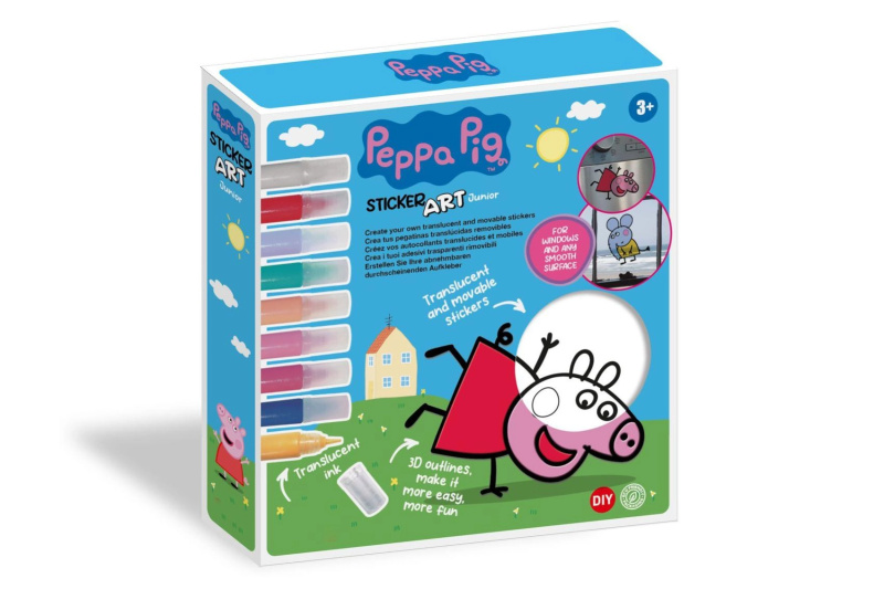 Kreativní sada okenních samolepek a omalovánek Peppa Pig s průhlednými barvami 25 × 26,5 × 5 cm