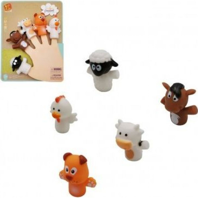 Teddies Maňásek prstový zvířátko domácí farma guma 5cm na kartě 16x20,5cm