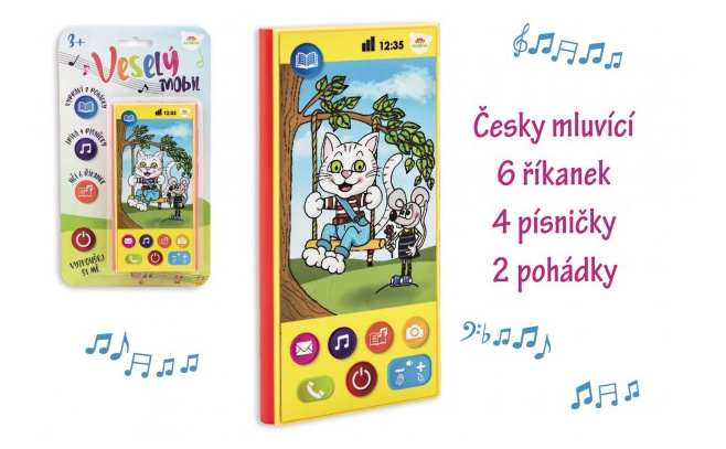 Teddies Veselý Mobil Telefon plast česky mluvící 7,5x15cm na baterie se zvukem na kartě
