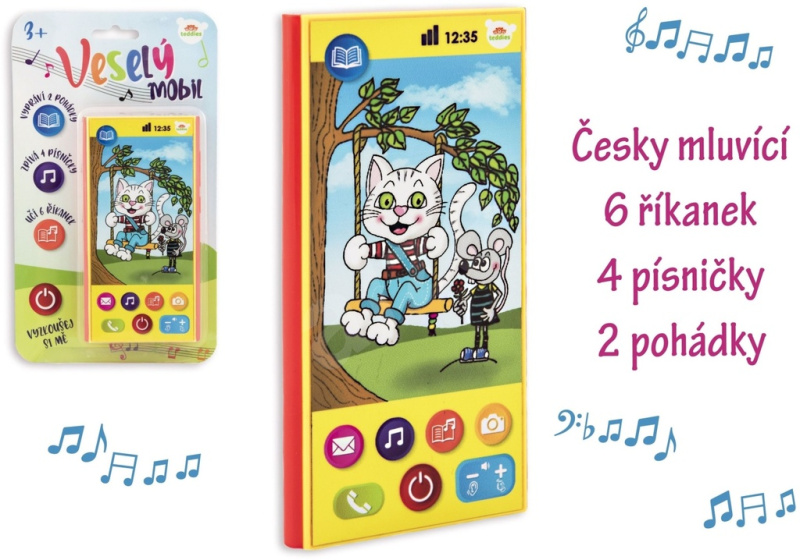 Teddies Veselý Mobil Telefon plast česky mluvící 7,5x15cm na baterie se zvukem na kartě