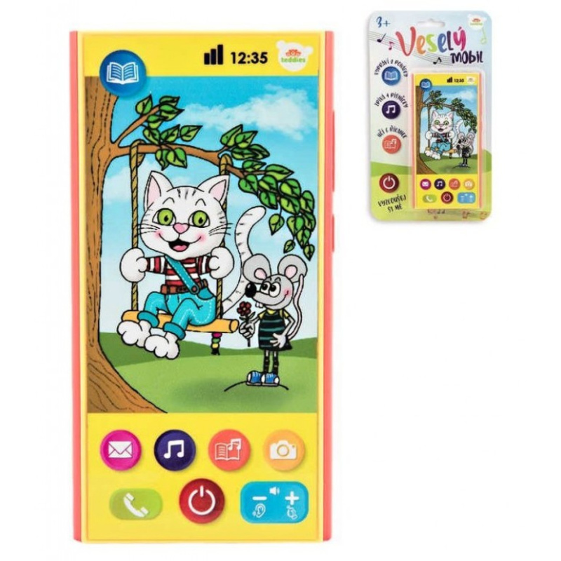Teddies Veselý Mobil Telefon plast česky mluvící 7,5x15cm na baterie se zvukem na kartě