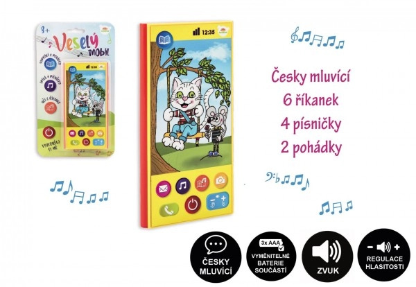 Teddies Veselý Mobil Telefon plast česky mluvící 7,5x15cm na baterie se zvukem na kartě