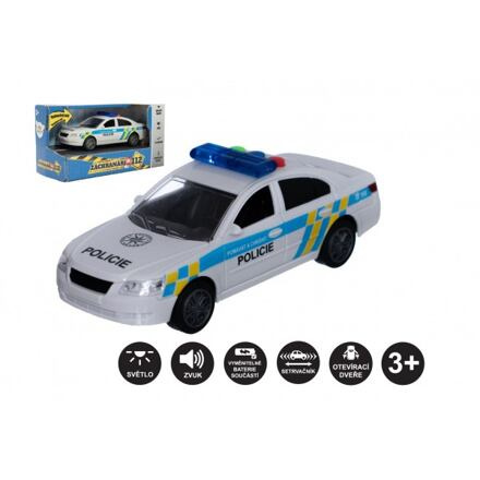 Teddies Auto policie kov/plast 15cm na baterie se světlem se zvukem na zpětné natažení 6 ks v boxu